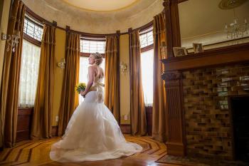bride standing with back to camera